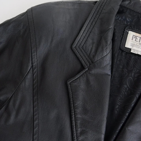 Vintage Petite Sophisticate  Black Button Down Leather Jacket Size Small - Picture 12 of 13